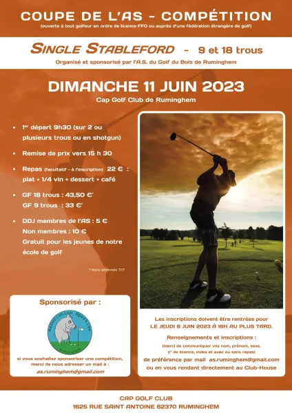 Compétition - Single Stableford : Dimanche 11 juin 2023