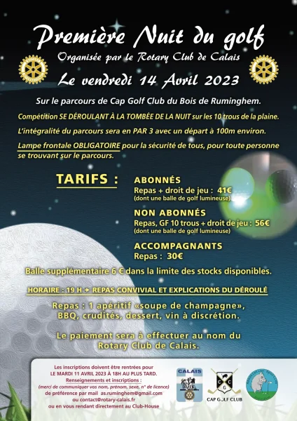 Première nuit du golf organisée par le Rotary Club de Calais le vendredi 14 avril 2023